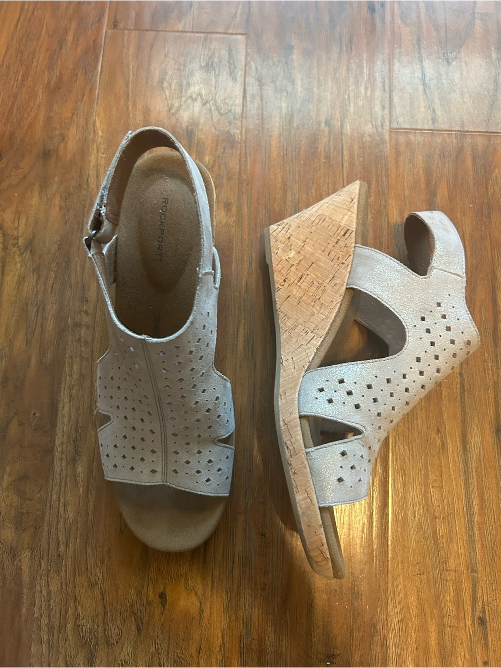 Rockport Taupe Suede Perforated Slingback Sandals